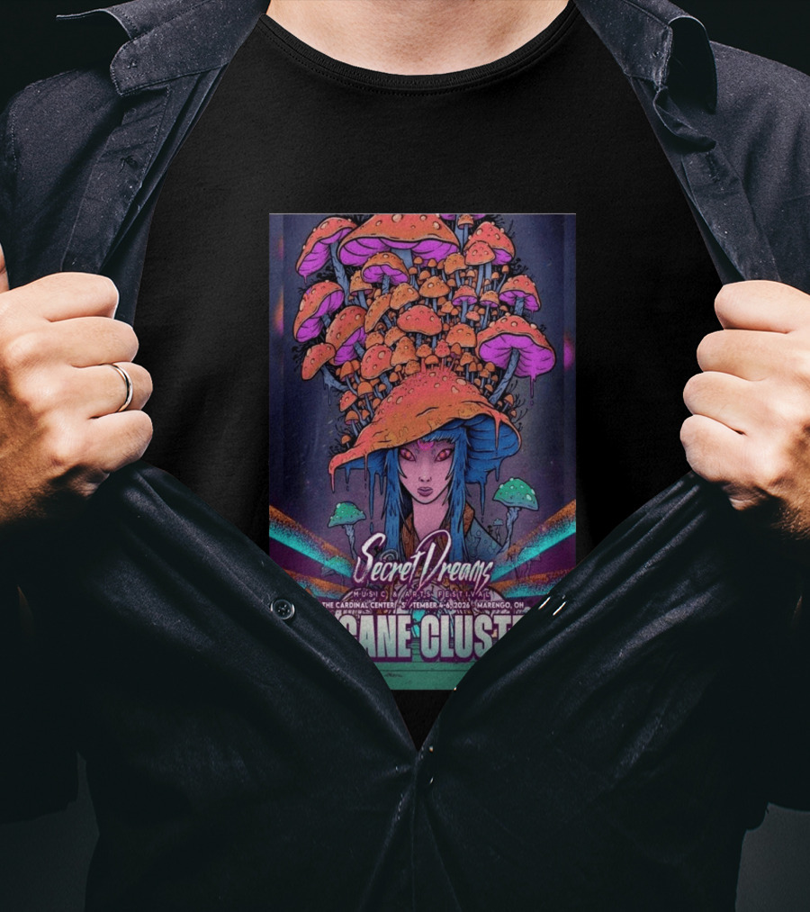 Arcane Cluster Secret Dreams Music Arts Festival 2026 Cardinal Center Marengo Ohio Psychedelic Mushroom T-Shirt