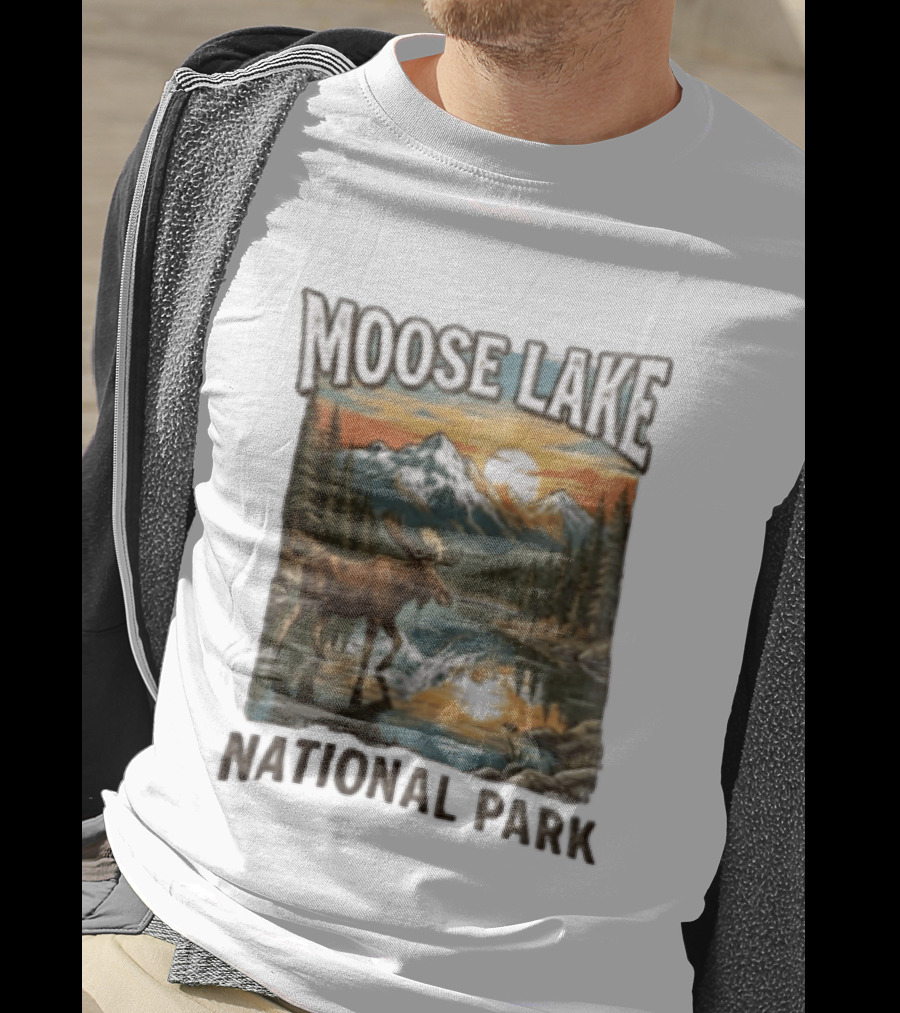 Moose Lake National Park Moose In Water Scenic Mountain Landscape T-Shirt