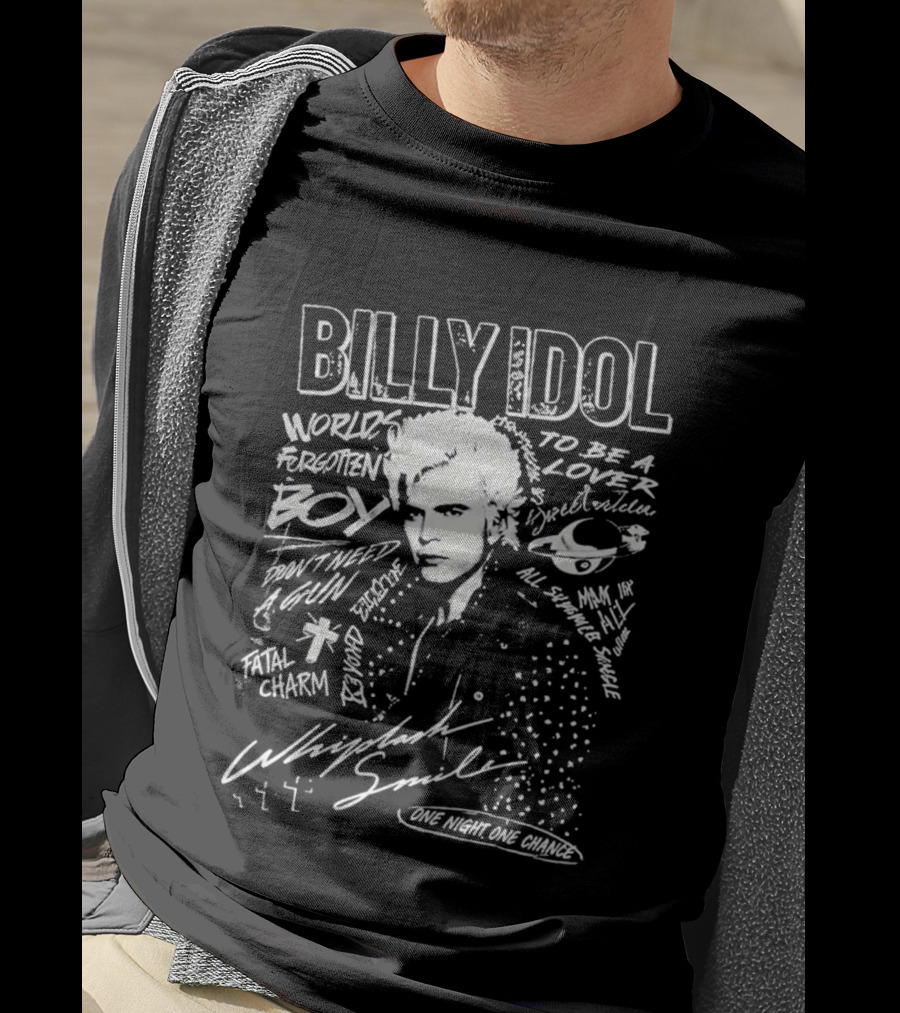 Billy Idol Whiplash Smile White Punk Print T-Shirt