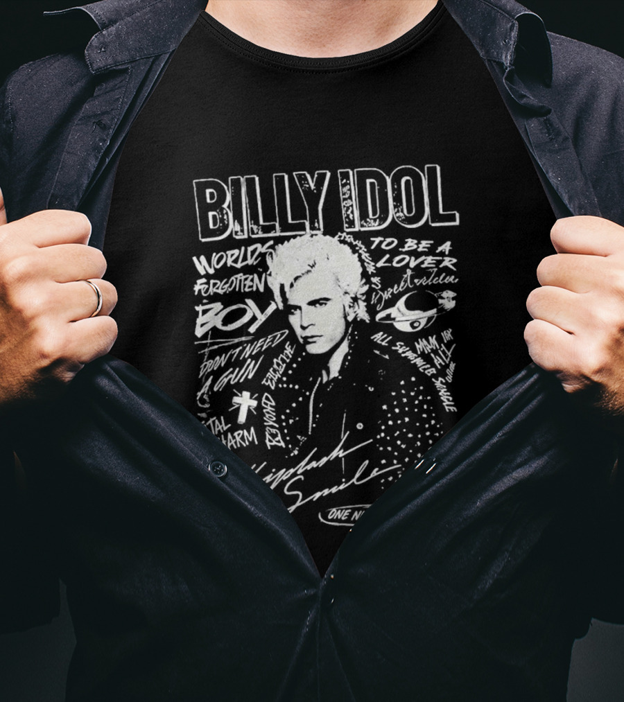 Billy Idol Whiplash Smile White Punk Print T-Shirt