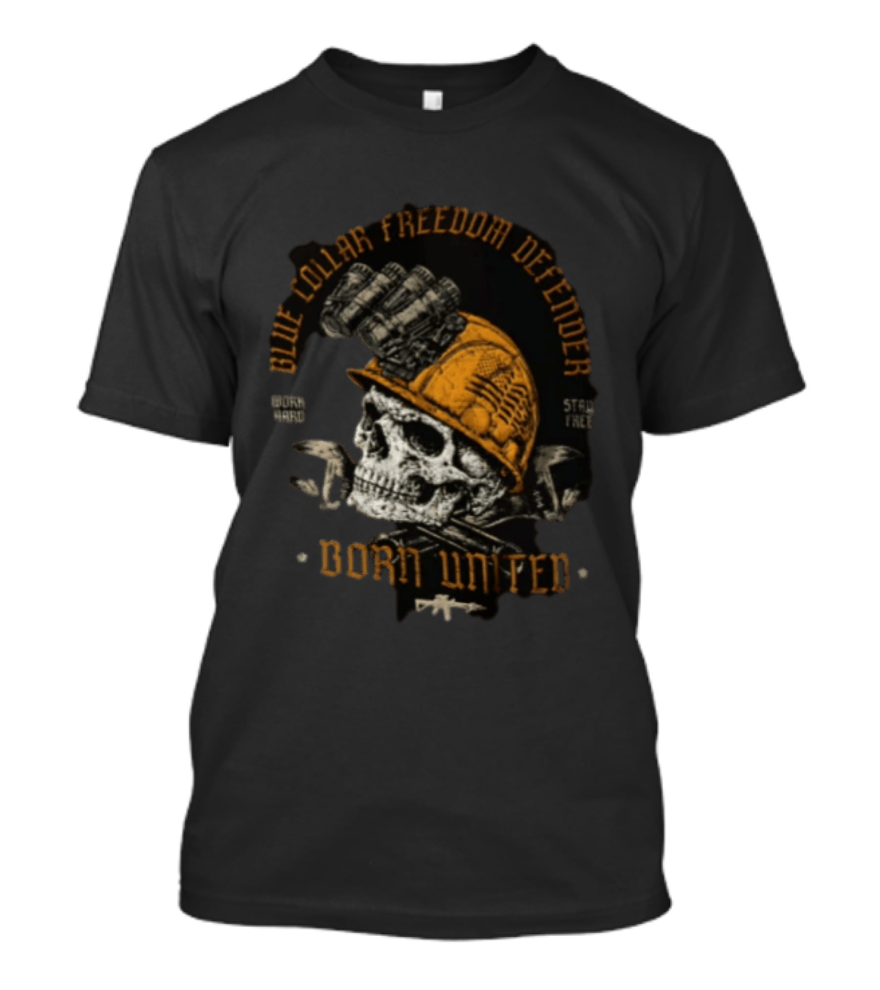 Blue Collar Freedom Defender Born United Stay Free Skull Helmet T-Shirt
