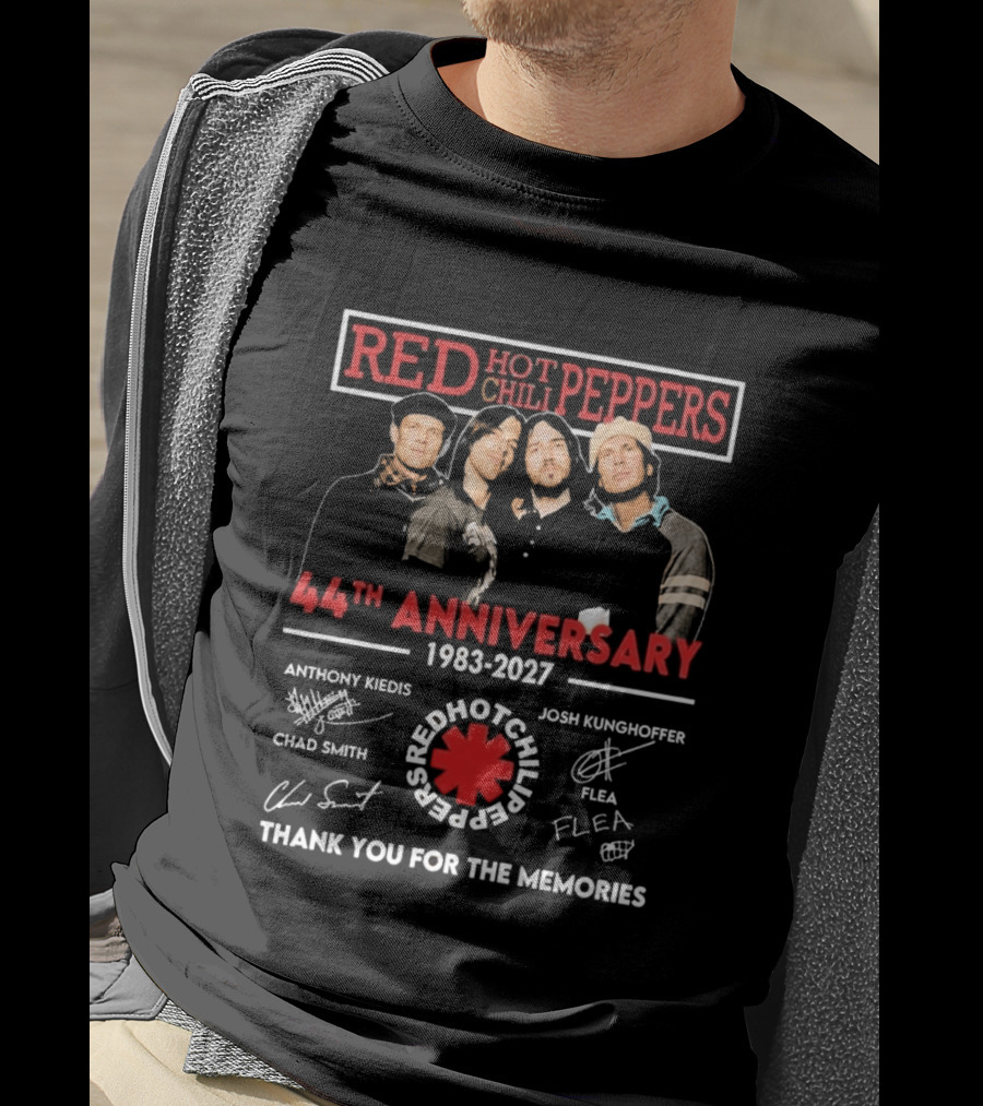 Red Hot Chili Peppers 44th Anniversary 1983 2027 Signatures Anthony Kiedis Chad Smith Flea Josh Klinghoffer Thank You For The Memories T-Shirt
