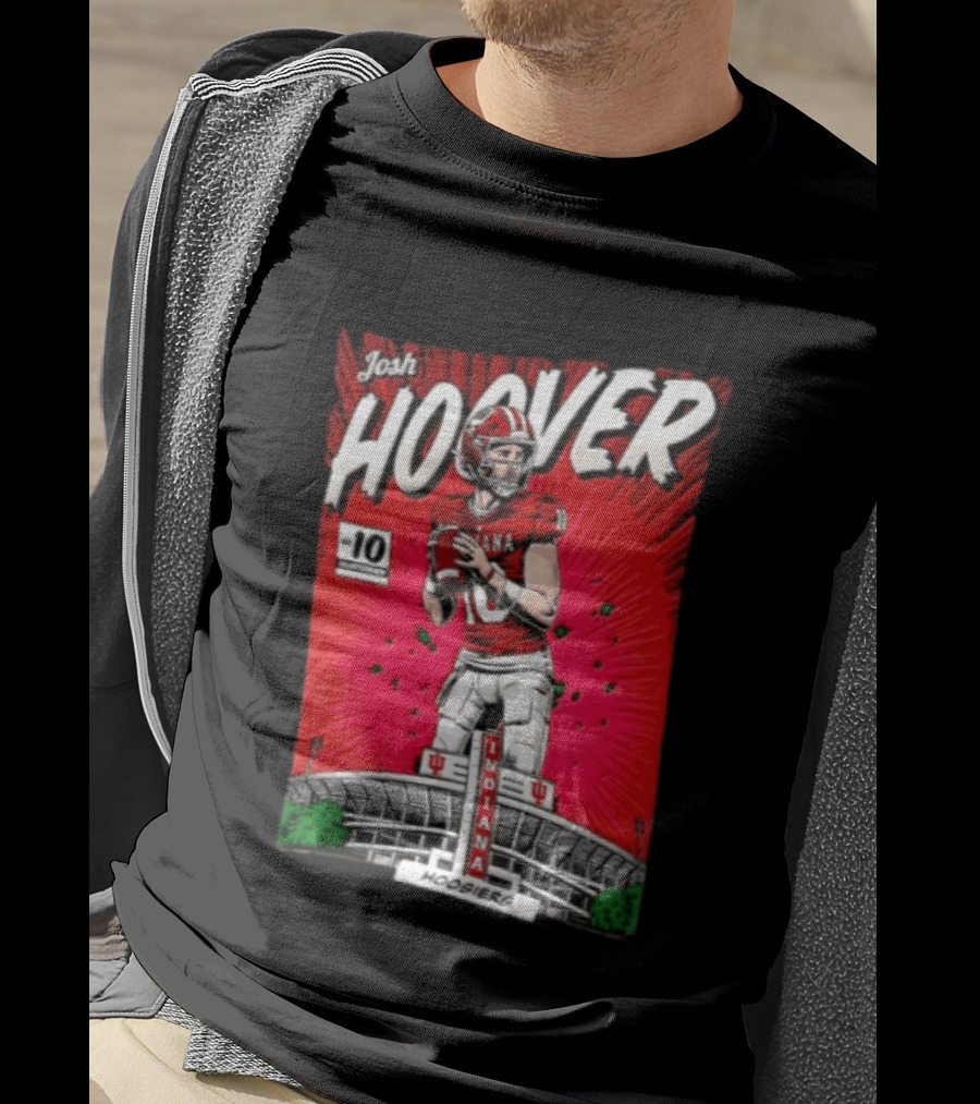 Josh Hoover Indiana Hoosiers #10 Comic Style Football Player Stadium T-Shirt