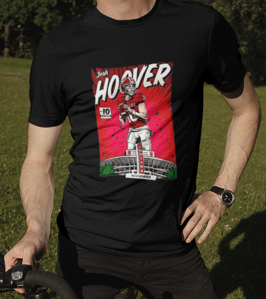 Josh Hoover Indiana Hoosiers #10 Comic Style Football Player Stadium T-Shirt