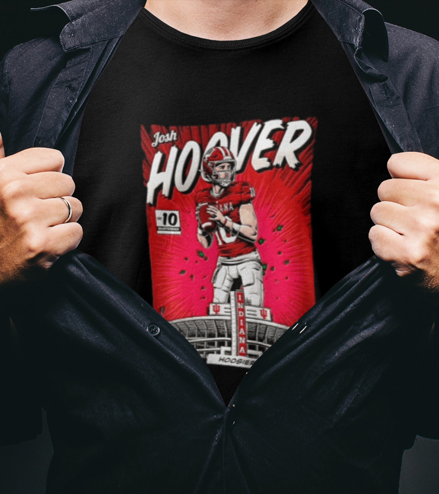 Josh Hoover Indiana Hoosiers #10 Comic Style Football Player Stadium T-Shirt