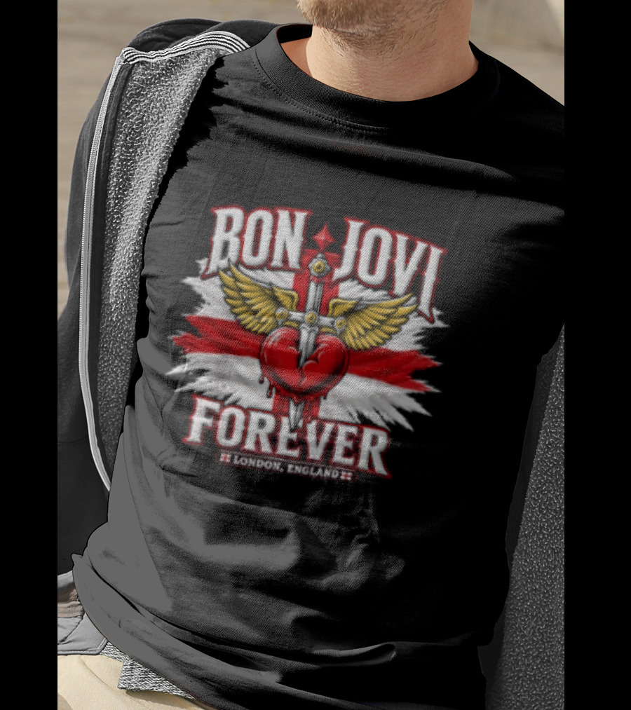 Bon Jovi Forever London England Wings And Sword T-Shirt