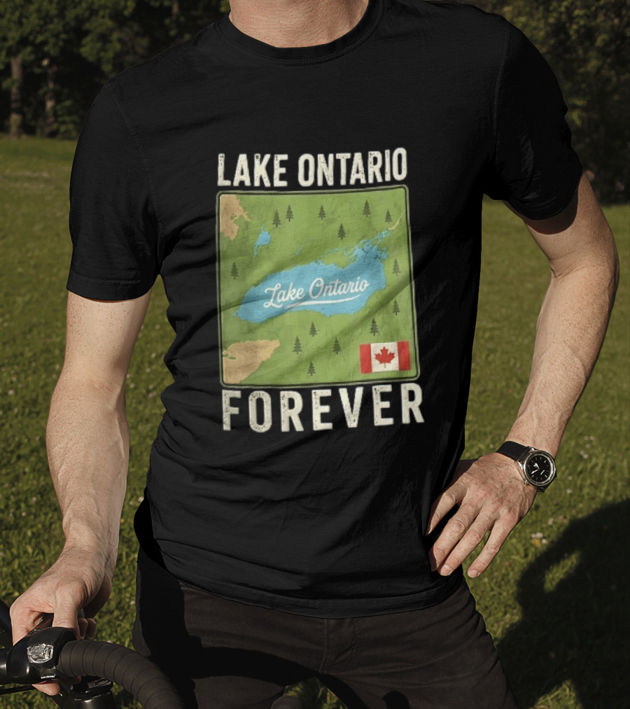 Lake Ontario Forever Distressed Map With Canadian Flag And Pine Trees T-Shirt
