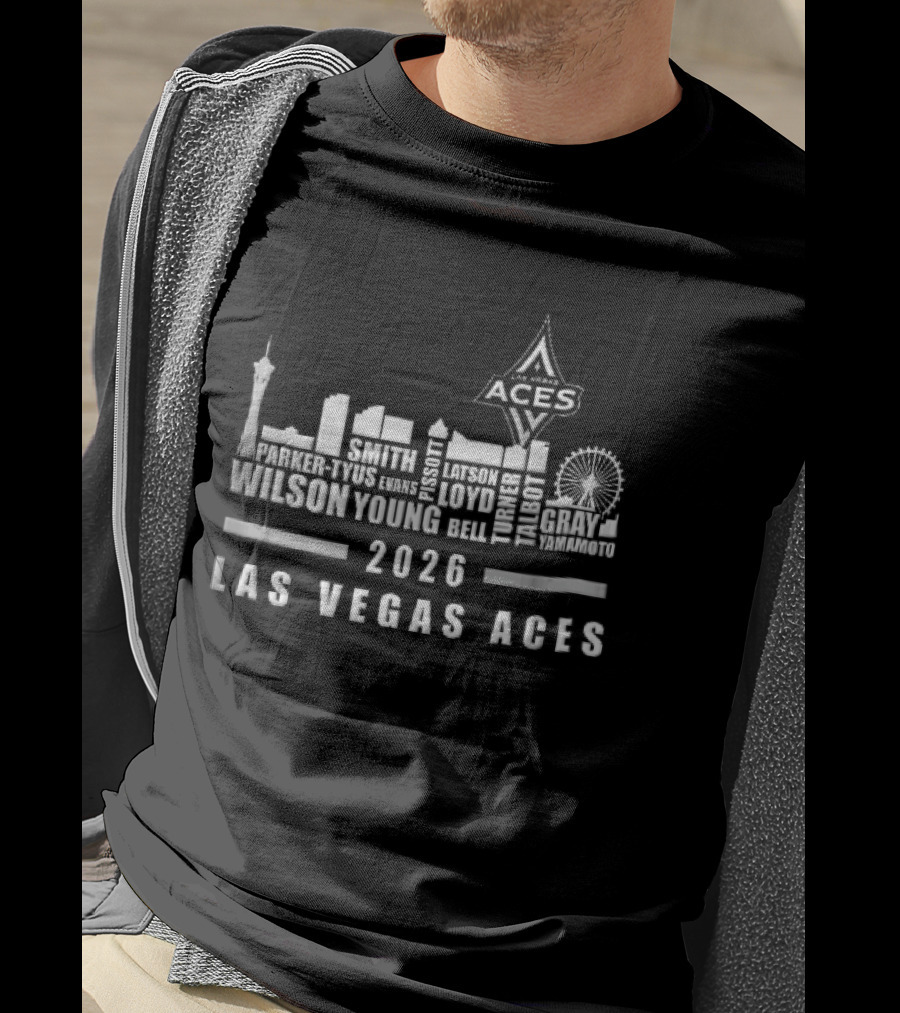 Las Vegas Aces WNBA 2026 City Skyline High Roller T-Shirt