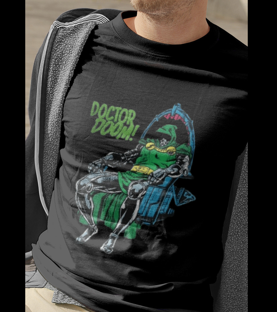 Doctor Doom Seated On Throne Distressed Comic T-Shirt