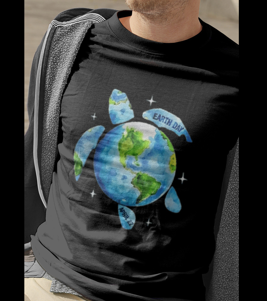 Earth Day April 22 Watercolor Globe Sea Turtle Outer Space T-Shirt
