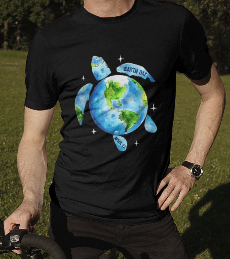 Earth Day April 22 Watercolor Globe Sea Turtle Outer Space T-Shirt