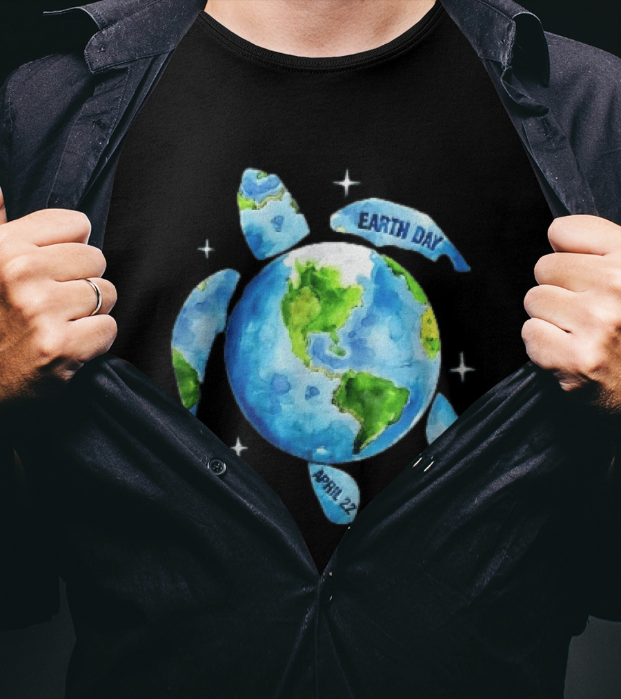 Earth Day April 22 Watercolor Globe Sea Turtle Outer Space T-Shirt