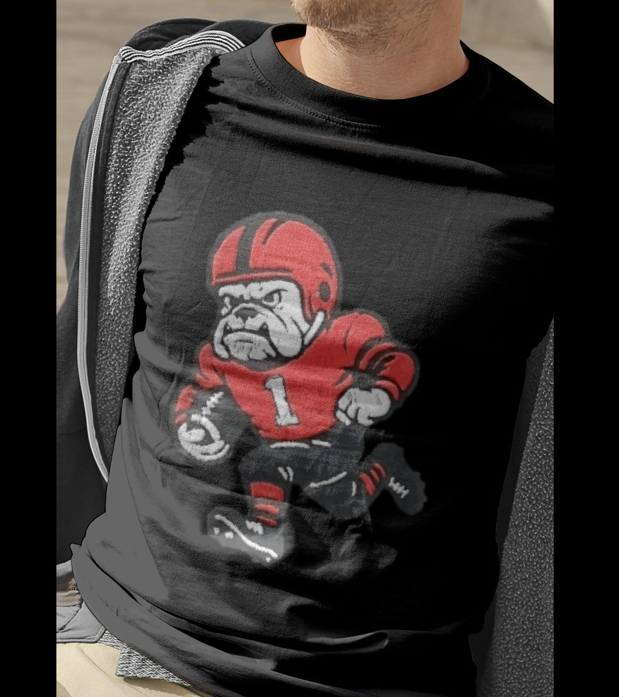 Georgia Bulldogs NCAA Cartoon Running Football Player Red Helmet Jersey Number 1 T-Shirt