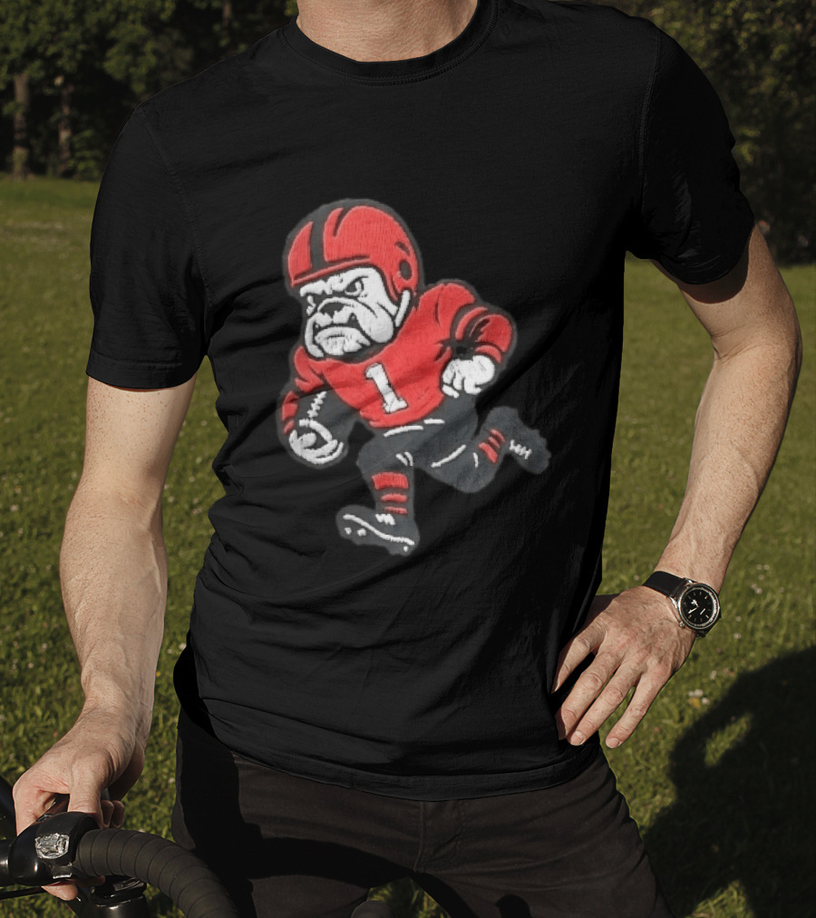 Georgia Bulldogs NCAA Cartoon Running Football Player Red Helmet Jersey Number 1 T-Shirt