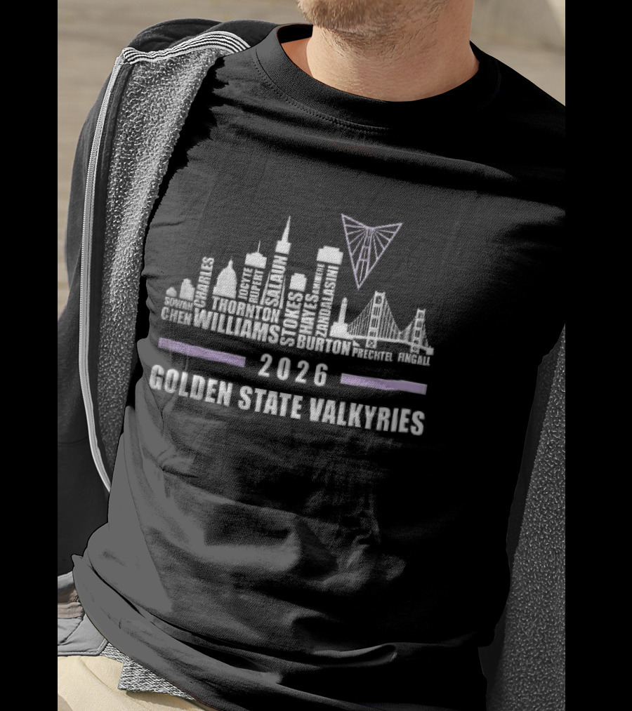 Golden State Valkyries 2026 San Francisco Skyline Bridge WNBA Sowah Chen T-Shirt