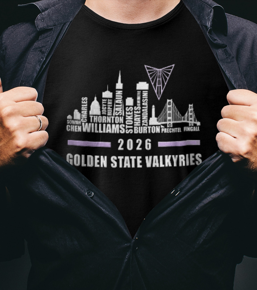 Golden State Valkyries 2026 San Francisco Skyline Bridge WNBA Sowah Chen T-Shirt