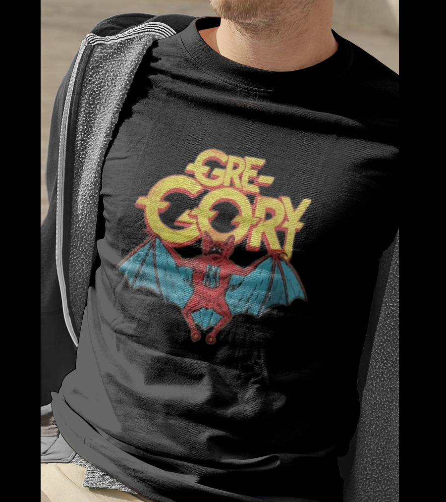 Gre Gory Screeching Red Bat Blue Wings Cartoon T-Shirt