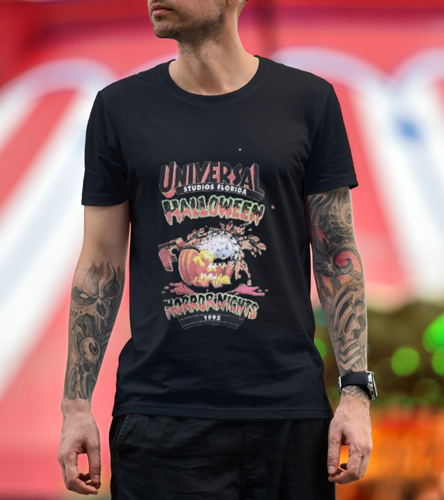 Universal Studios Florida Halloween Horror Nights 1992 Chainsaw Flaming Jack O Lantern T-Shirt