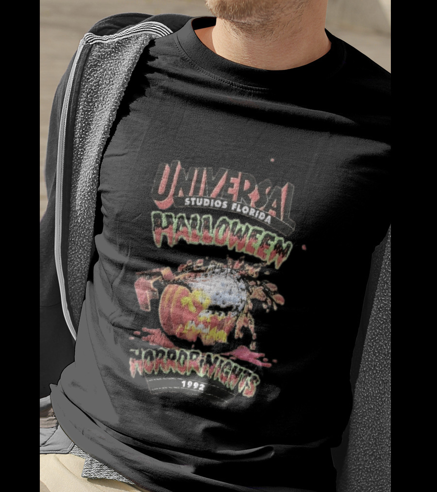 Universal Studios Florida Halloween Horror Nights 1992 Chainsaw Flaming Jack O Lantern T-Shirt