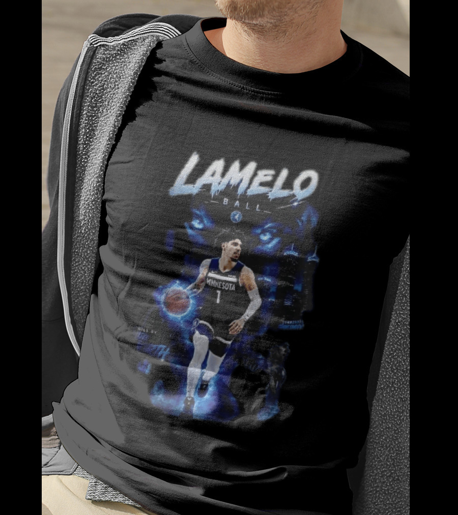 Minnesota Timberwolves Built By The North Lamelo Ball Dribbling Glowing Eyes Skyline T-Shirt
