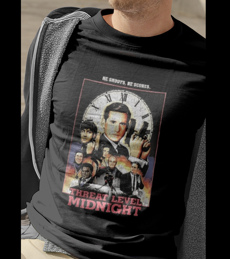 He Shoots He Scores Threat Level Midnight Movie Characters Collage Distressed T-Shirt