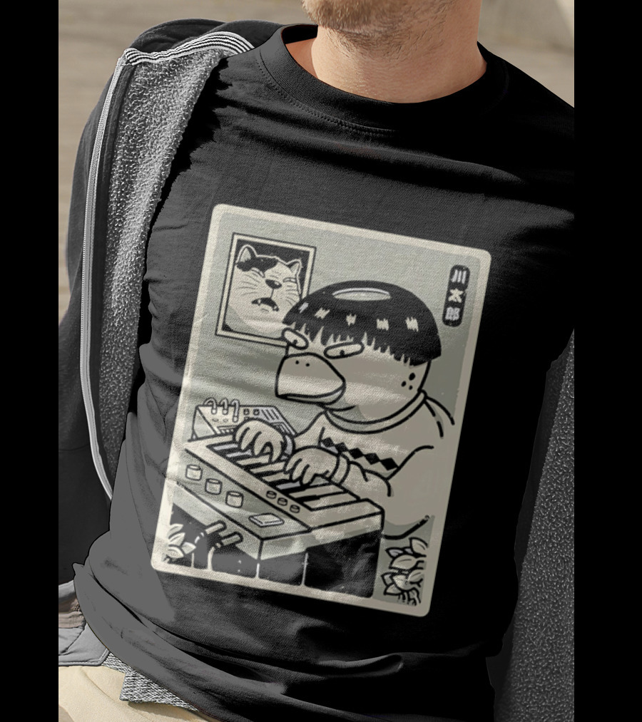 Yokai Synths Kappa Playing Keyboard Japanese Monster T-Shirt