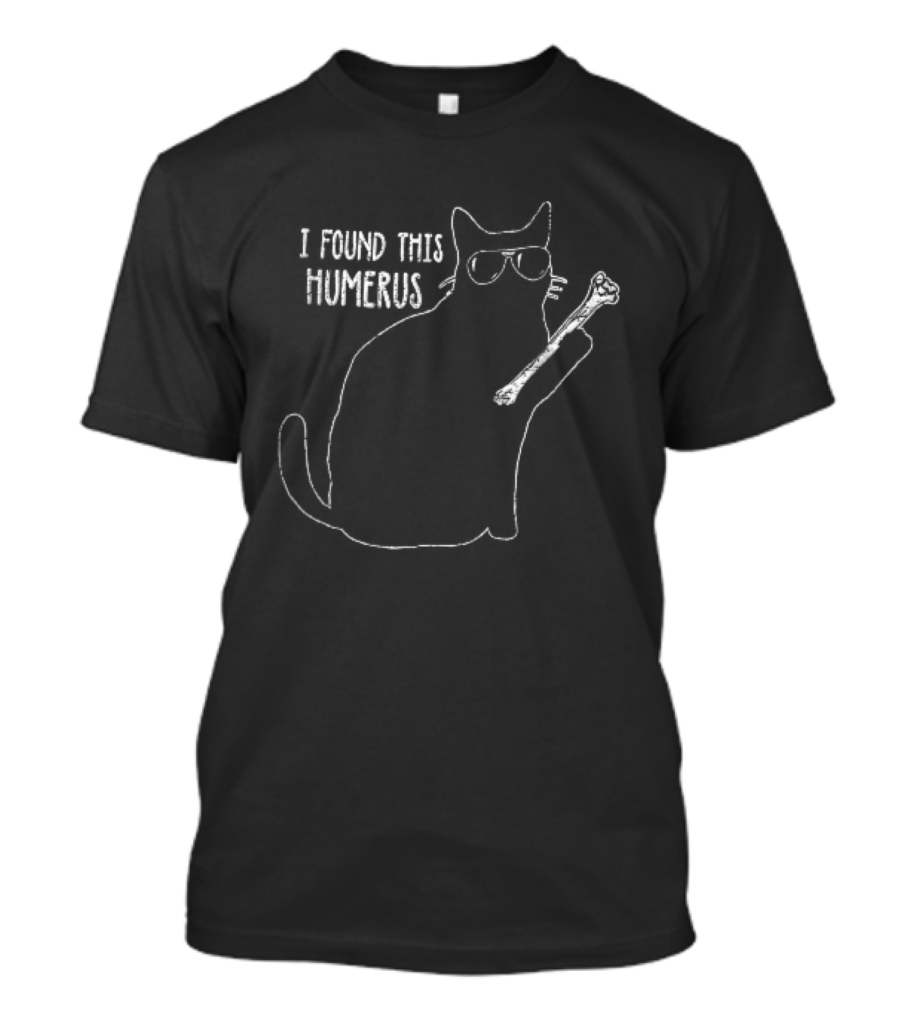 I Found This Humerus Cat Sunglasses Holding Bone Distressed Line T-Shirt