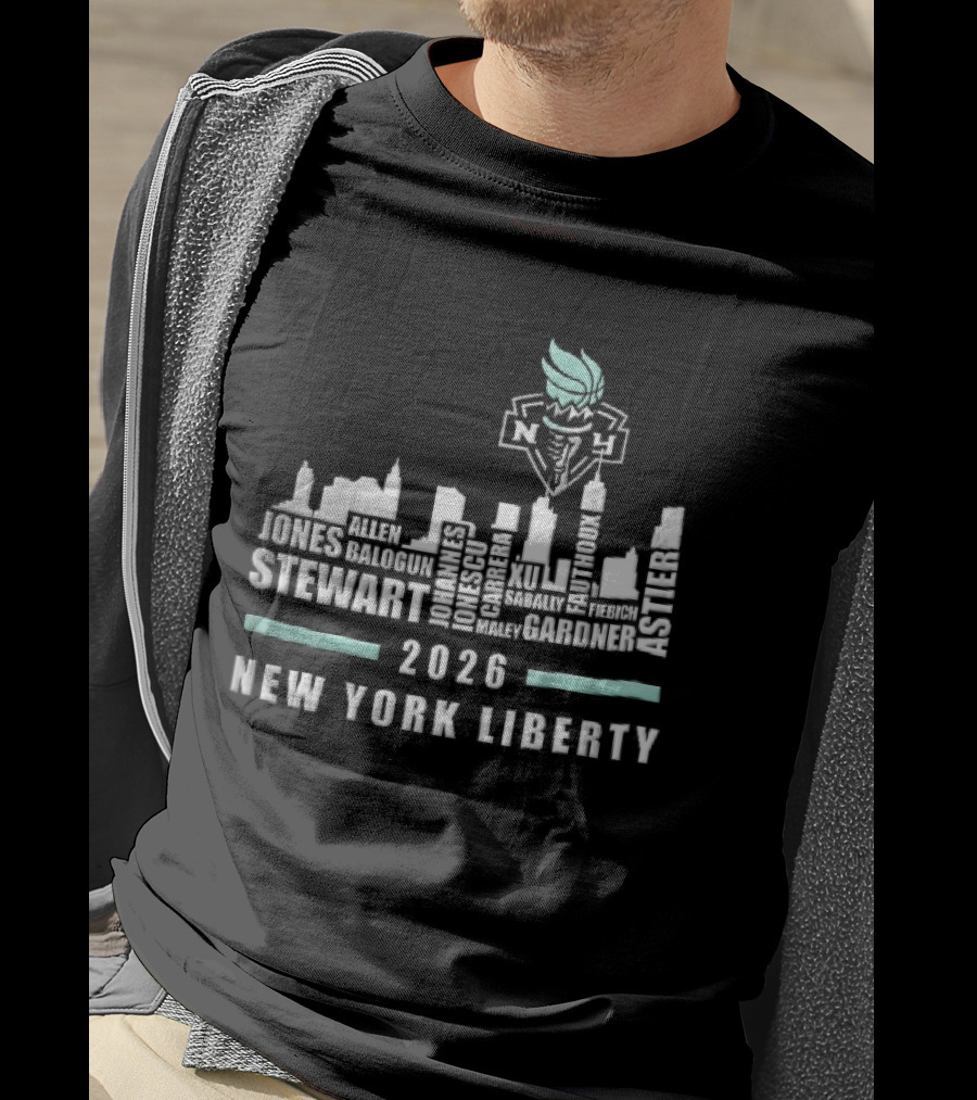 New York Liberty 2026 Jones Stewart New York Liberty City Skyline WNBA Torch T-Shirt