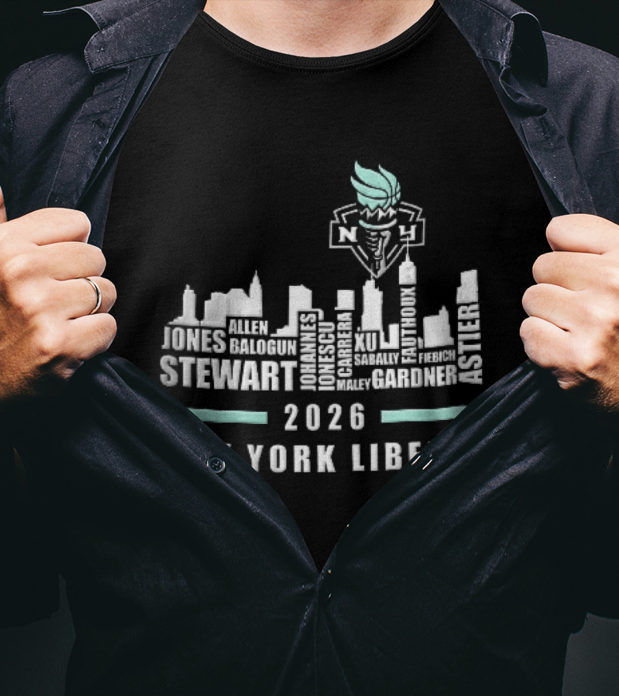 New York Liberty 2026 Jones Stewart New York Liberty City Skyline WNBA Torch T-Shirt