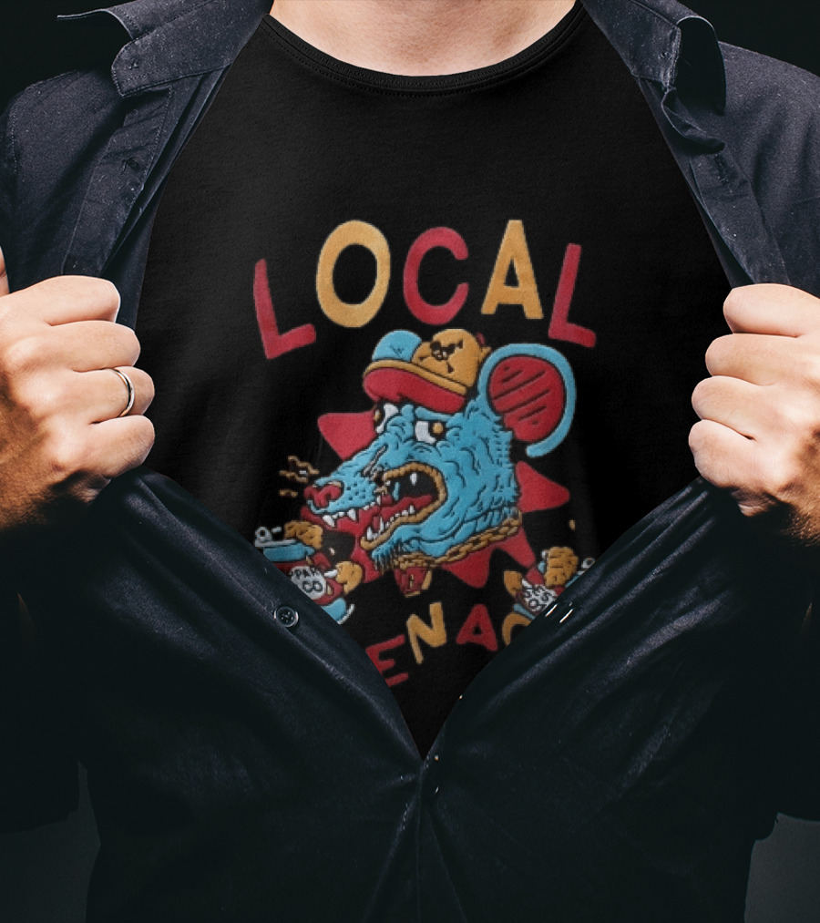 Local Menace Cartoon Snarling Blue Rat Baseball Cap Gold Chain Ppar Co Est 2017 T-Shirt
