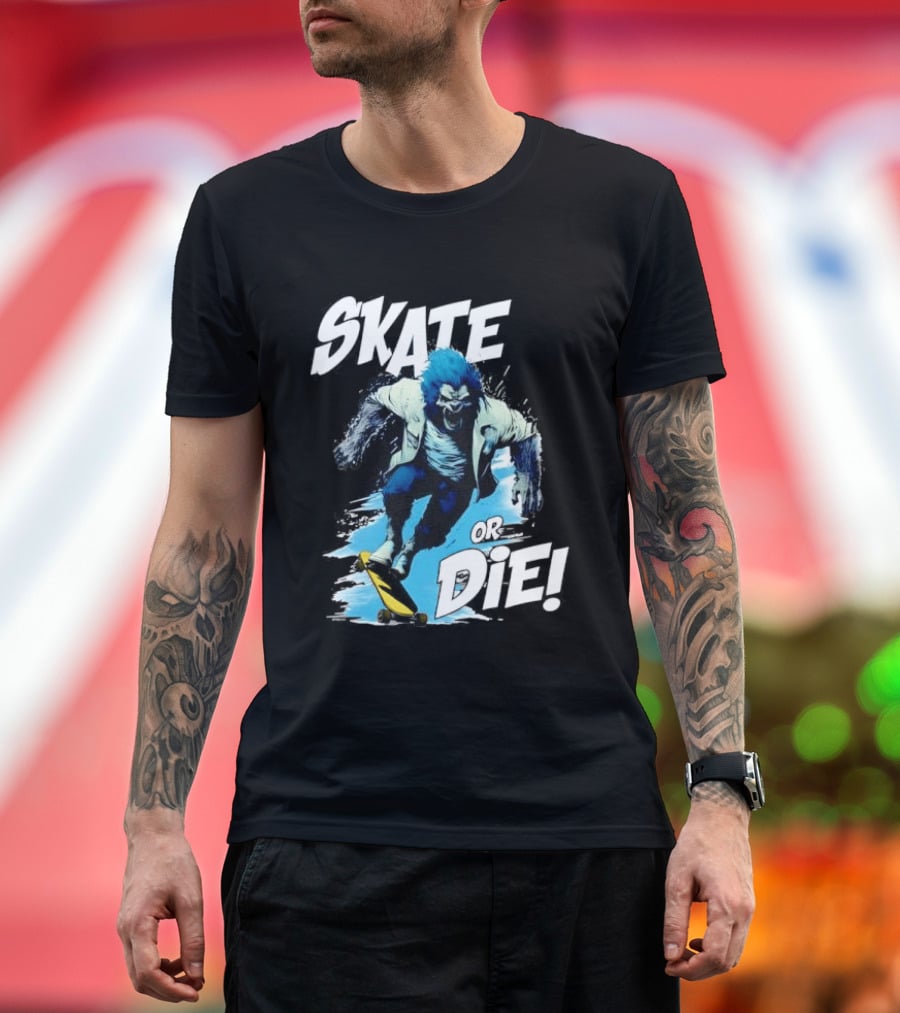 Skate Or Die Wolfy Classic Blue Werewolf Skateboarding T-Shirt