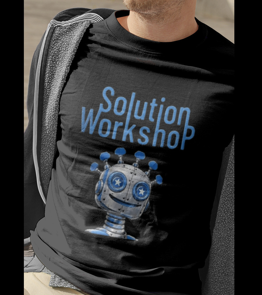 Solution Workshop Cartoon Metallic Robot Head With Star Eyes And Guitar Tuning Pegs T-Shirt