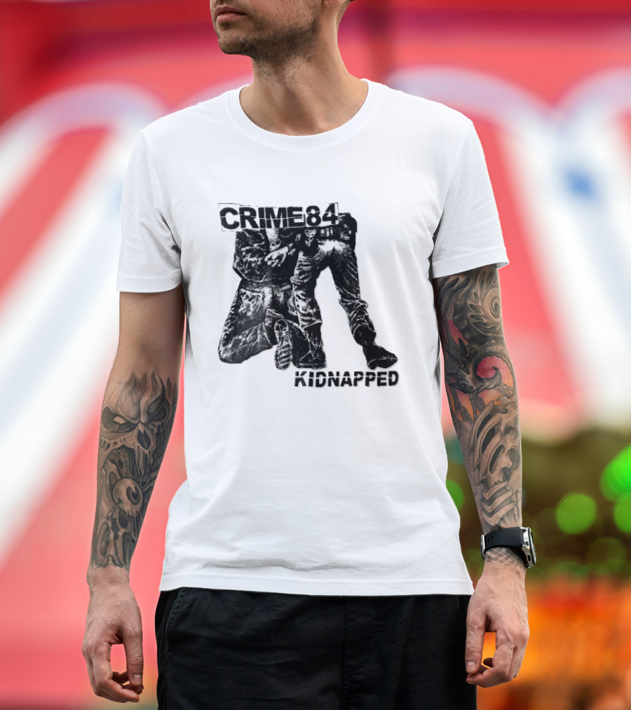 Crime 84 Kidnapped Kneeling Handcuffed Person Police Officer Sketch T-Shirt