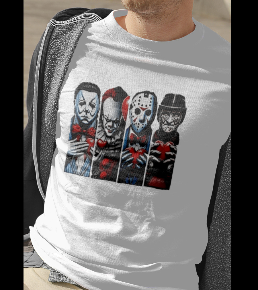 Classic Horror Villains With Red Valentine Hearts T-Shirt