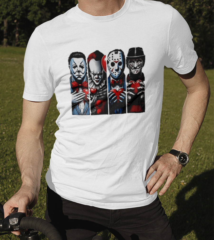 Classic Horror Villains With Red Valentine Hearts T-Shirt