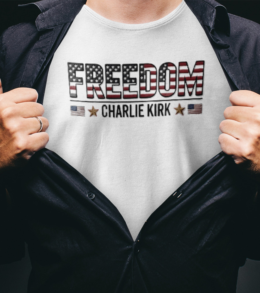 Freedom Charlie Kirk American Flag Bronze Stars T-Shirt