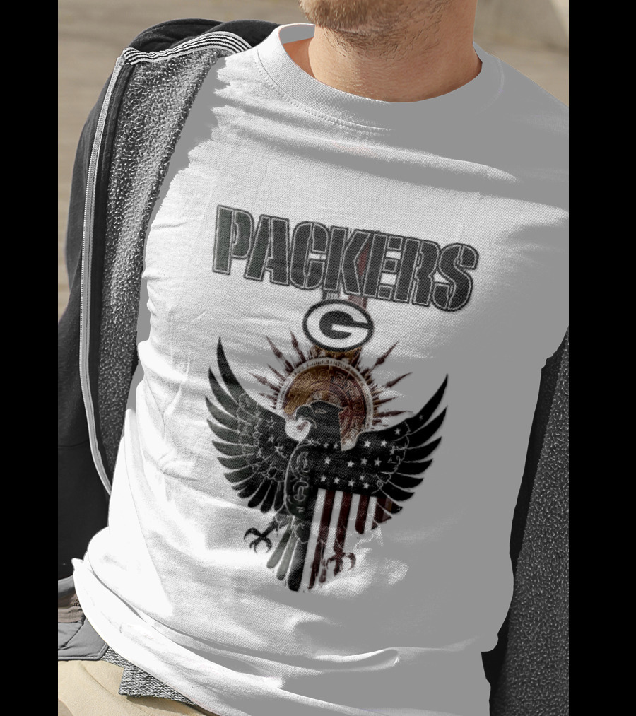 Packers Green Bay Eagle American Flag Aztec Sun T-Shirt