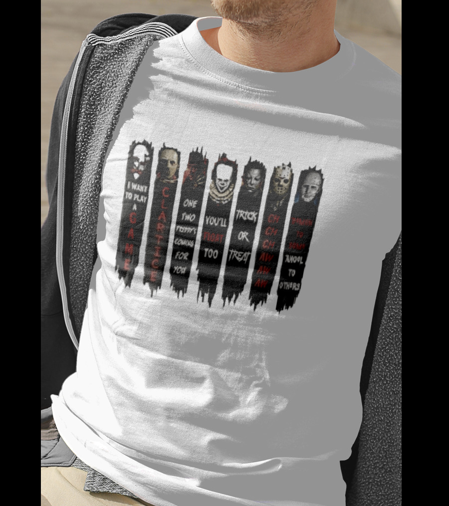 I Want To Play A Game Clarice You'll Float Too Trick Or Treat Horror Movie Villains Banners T-Shirt