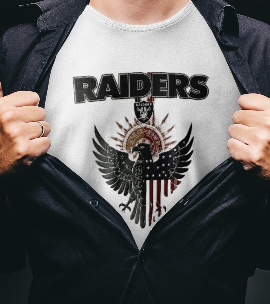 Las Vegas Raiders Mexican American Flag Split Aztec Eagle T-Shirt