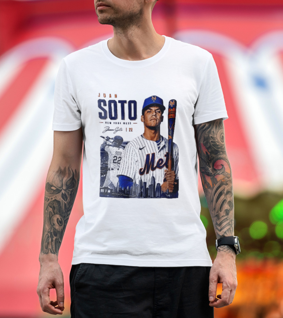 Juan Soto New York Mets MLB 22 Player Batting Skyline Collage T-Shirt