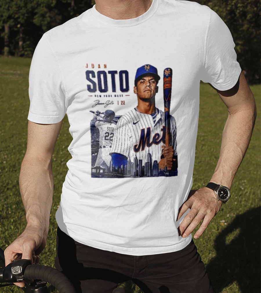 Juan Soto New York Mets MLB 22 Player Batting Skyline Collage T-Shirt