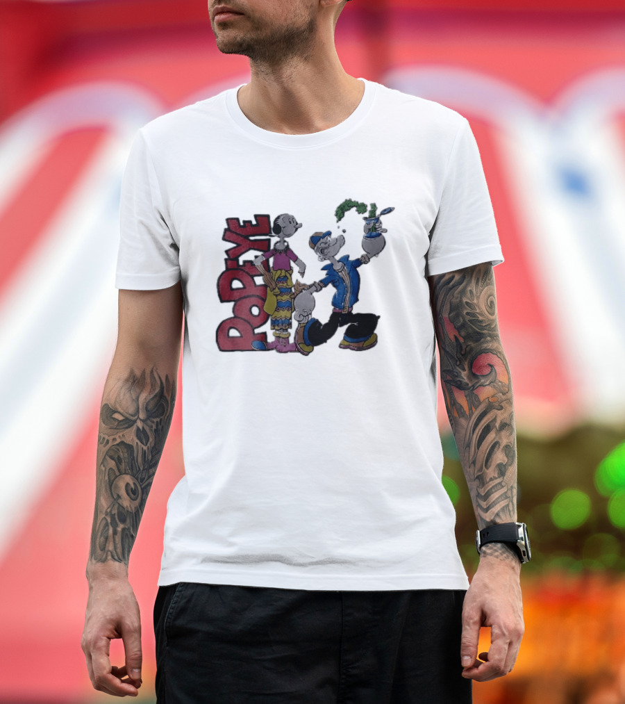 Popeye Cartoon Character With Olive Oyl Squeezing Spinach Can T-Shirt