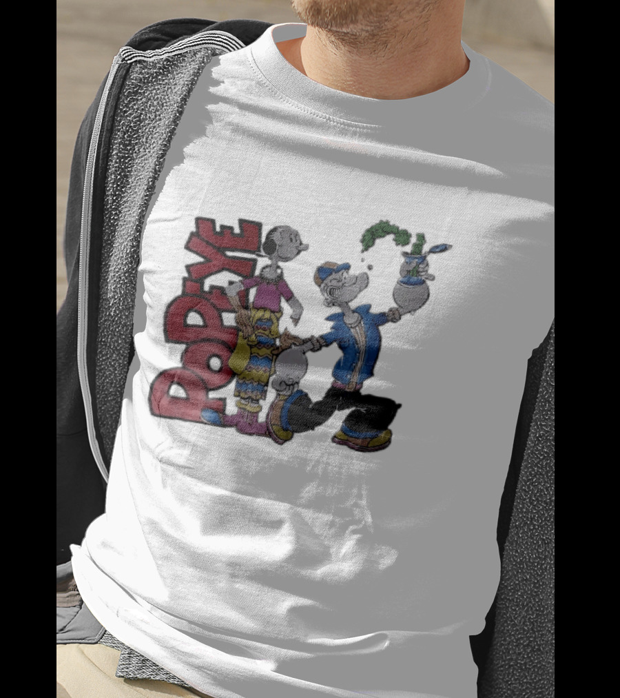 Popeye Cartoon Character With Olive Oyl Squeezing Spinach Can T-Shirt