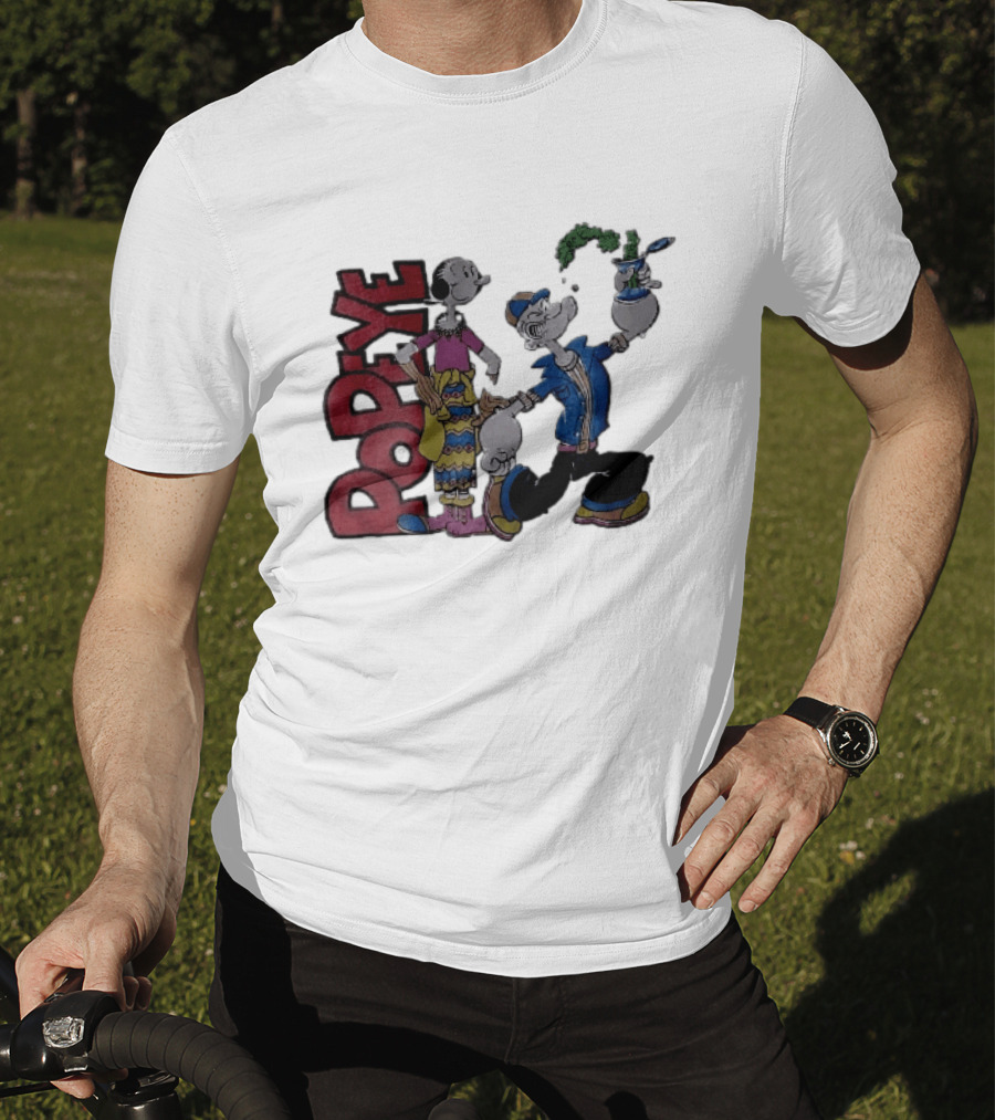 Popeye Cartoon Character With Olive Oyl Squeezing Spinach Can T-Shirt
