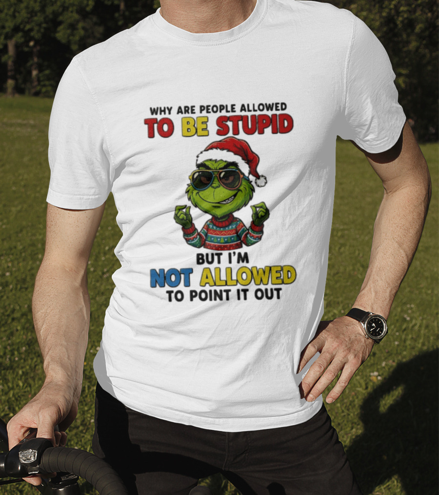 The Grinch Why Are People Allowed To Be Stupid But I'm Not Allowed To Point It Out Christmas Sweater Sunglasses Santa Hat T-Shirt