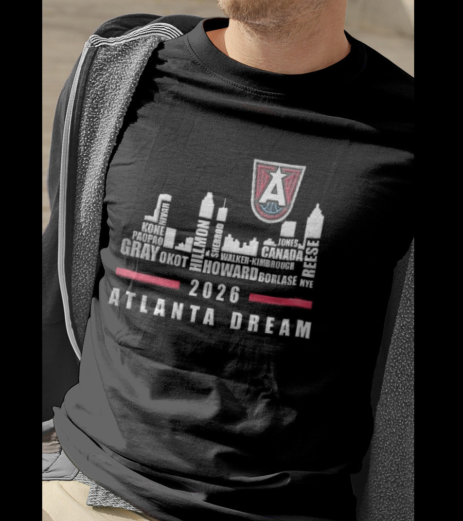 Atlanta Dream WNBA Nivar Kone Roster 2026 Atlanta City Skyline Shield T-Shirt