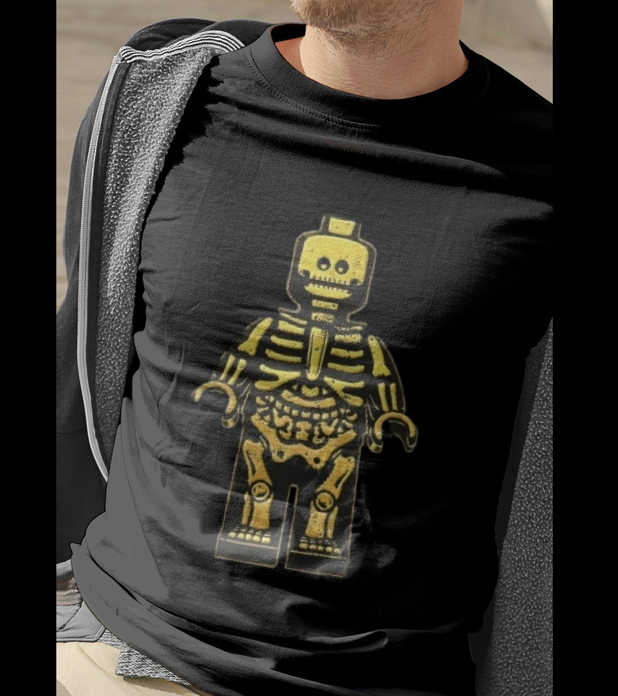Lego Yellow Minifigure Skeleton X Ray Distressed Bones Line T-Shirt