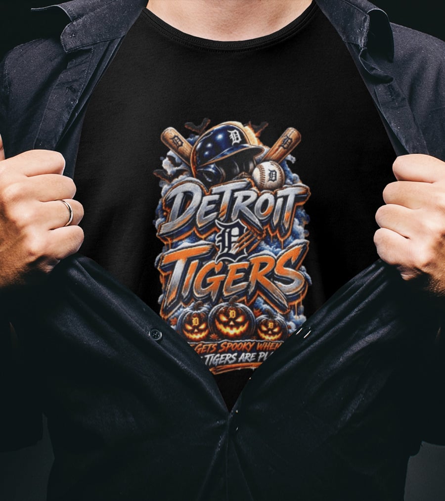 Detroit Tigers MLB Halloween Baseball Spooky Playing Time T-Shirt