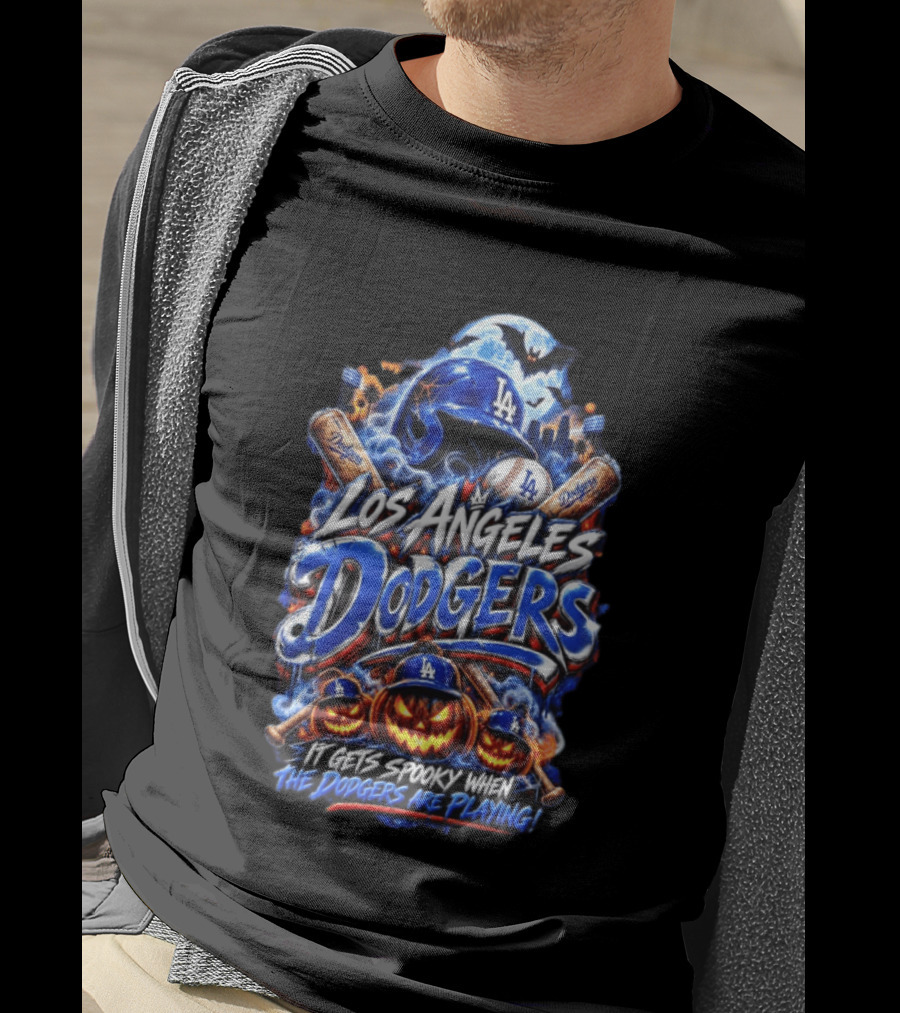 Los Angeles Dodgers Halloween Spooky Theme With Pumpkins And Baseball T-Shirt