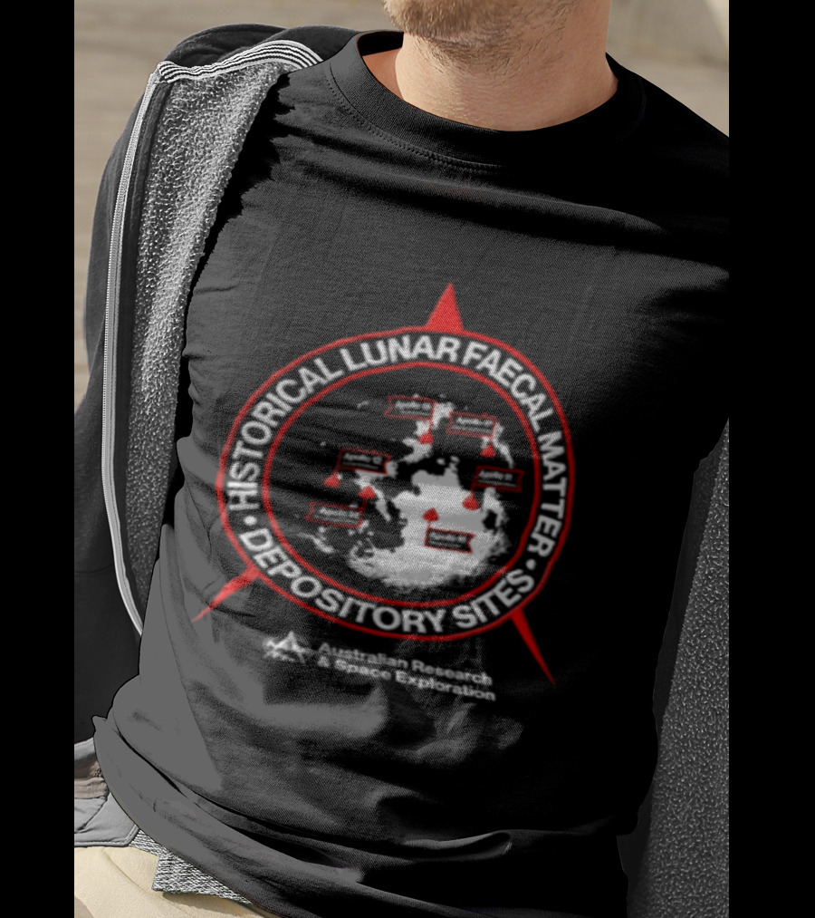 Historical Lunar Faecal Matter Depository Sites Australian Research And Space Exploration Moon Map Locations T-Shirt